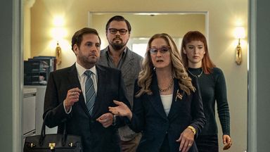 Jonah Hill, Leonardo DiCaprio, Meryl Street and Jennifer Lawrence in Don't Look Up. Pic: Netflix/Niko Tavernise